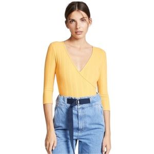 Mara Hoffman Women's mustard yellow quarter length sleeve Kaia bodysuit, Sz L